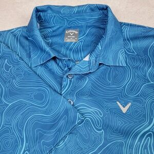 Callaway Mens XL Blue Topographic Map Print Opti-Dri Performance Golf Polo Shirt